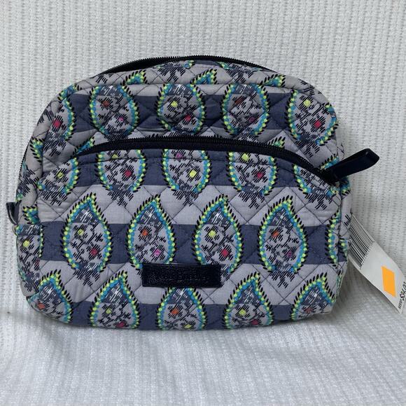 NWT Vera Bradley Iconic Medium Cosmetic Bag Travel Case in Paisley Stripes Gray - Picture 1 of 4